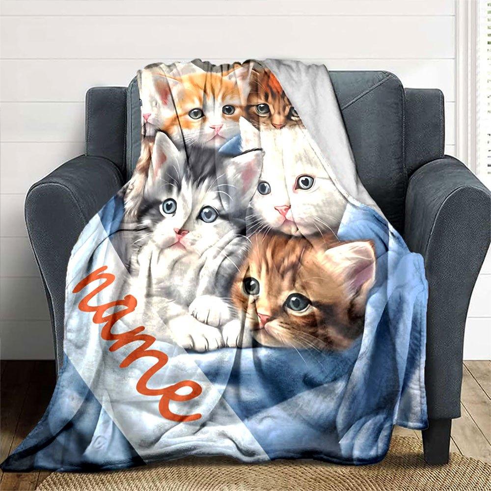 Cute Kitten Print Home Customized Your Name Blanket Soft Cozy And Lightweight Perfect For Picnics Sofa Relaxing Bedding And Also A Thoughtful Gift For