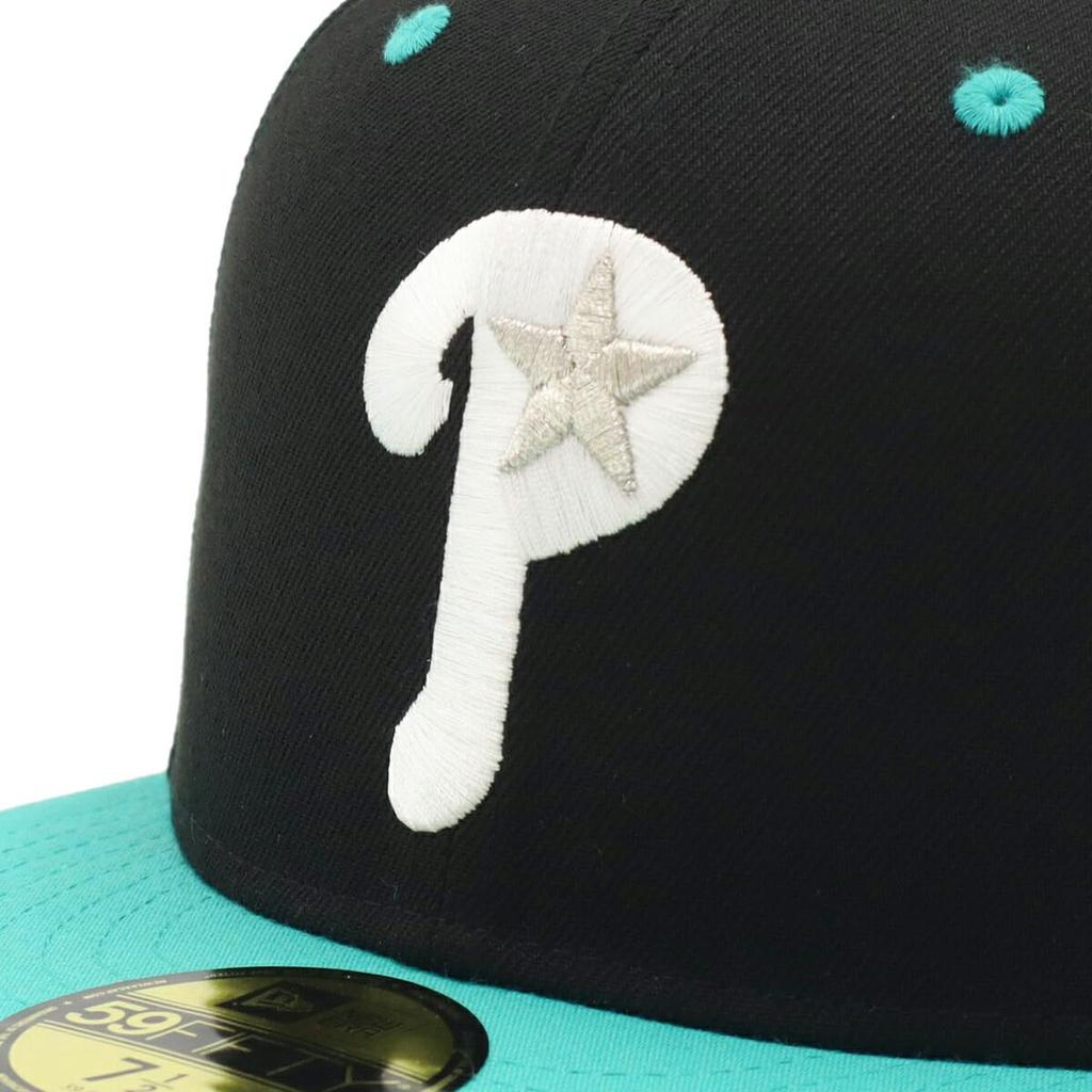 New Era Newera Cap 59FIFTY 14721119 NER35C0391 PHI Black 7 SIDE PATCH UNDER VISOR ONSPOTZ Special Order Hat Gokyu Fifty 5950 Side Patch Straight Flat