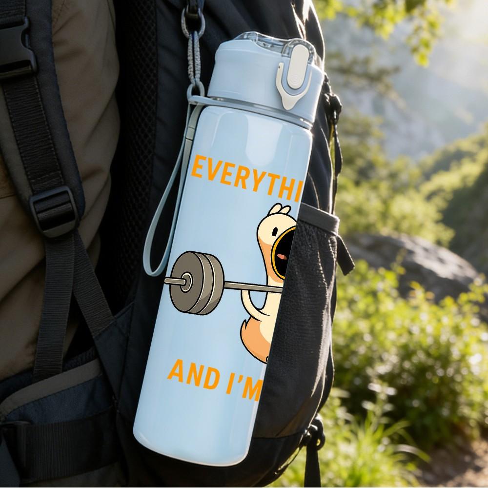 1PC Weightlifting Duck Letter Print 750ml Color Plastic Sports Water Bottle Leakproof Flip Straw Lid Suitable for Sports Office Home Use
