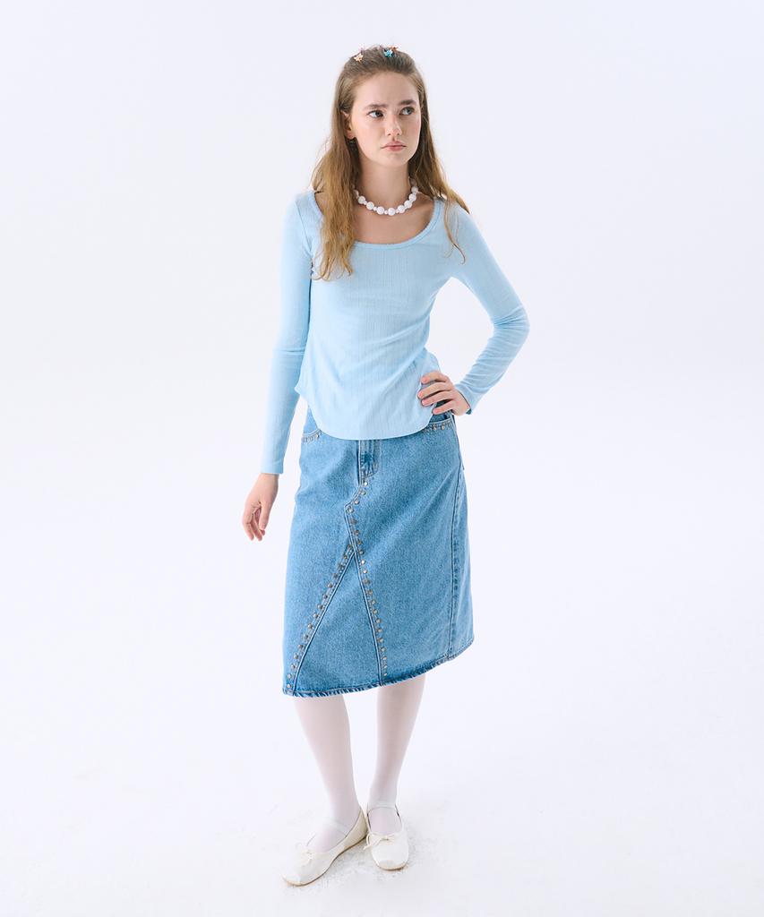 JUNEJUNE SPACE Scoop-Neck Eyelet T_Light Blue