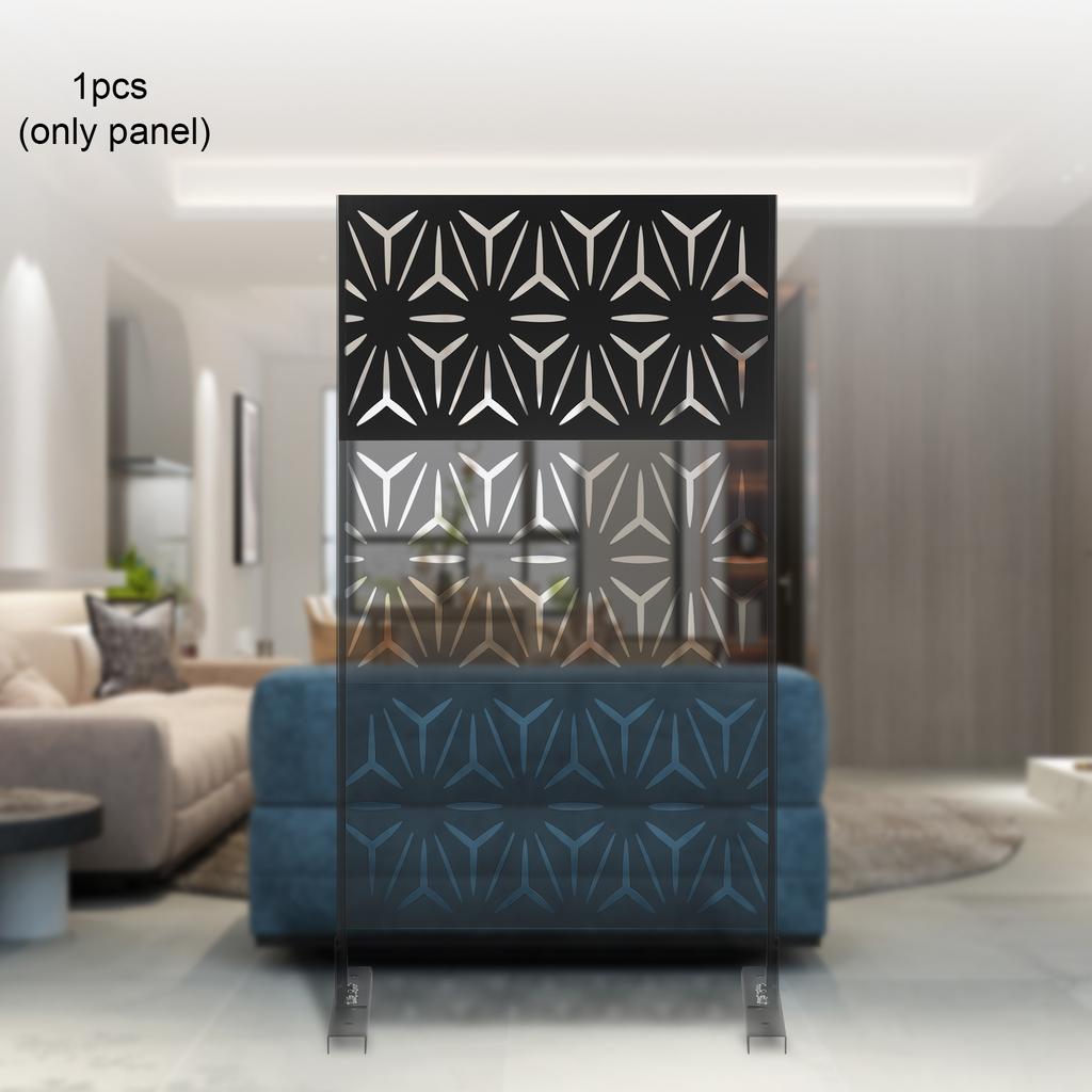 Outdoor Privacy Fence Panel, Laser Cut Metal Screen, Decorative Room Divider for Patio Garden, Black Steel Artwork Partition