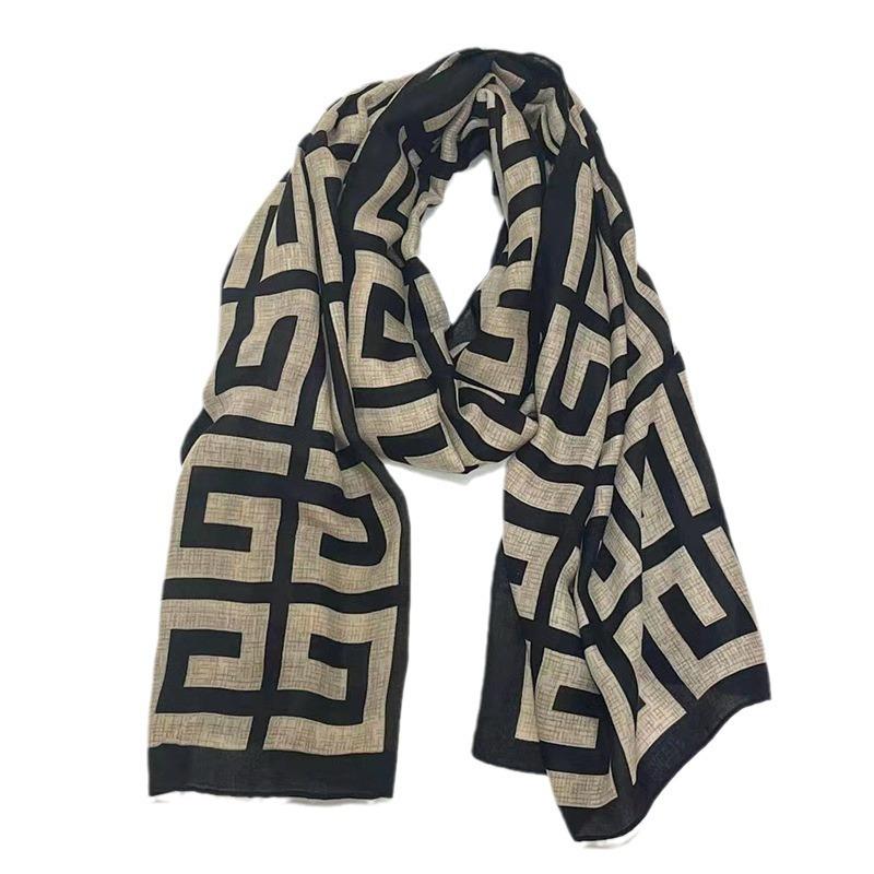 New Fashion Letter Polka Dot Printed Cotton and Linen Scarf Classic Autumn and Winter Warm Scarf Sunscreen Shawl