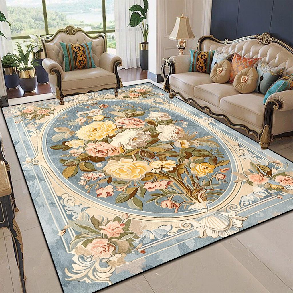 Европейские ковры для гостиной, пасторальный цветочный домашний ковер, большой для спальни, роскошный узор, напольный коврик, моющийся, нескользящий, придверный коврик для прихожей