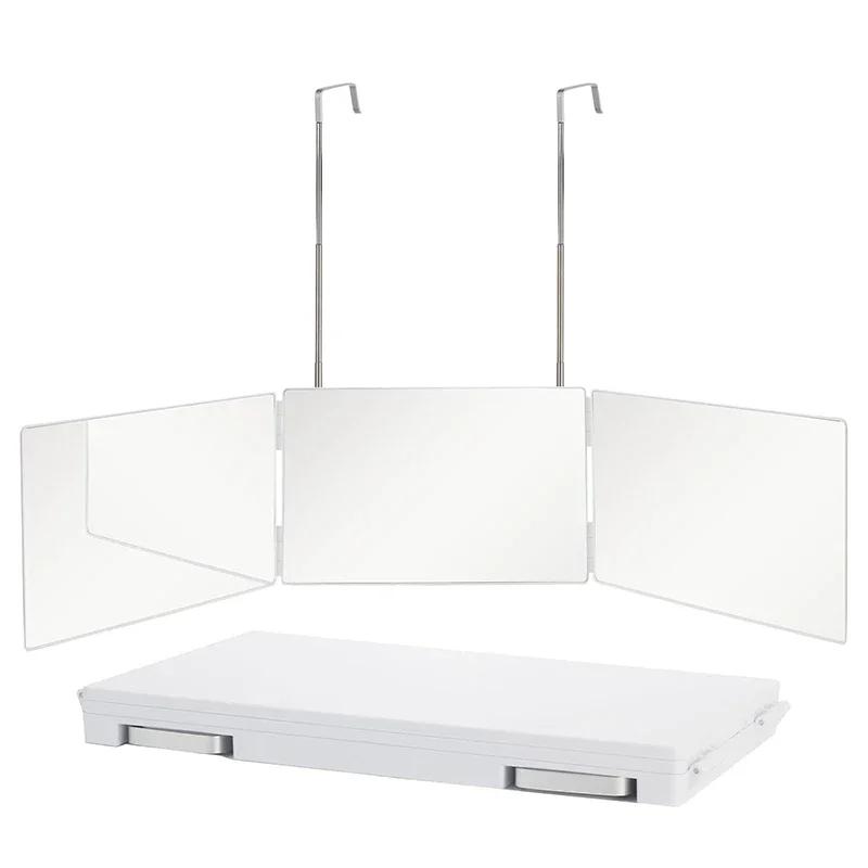 Black Portable 360 Trifold Mirror with Height Adjustable Telescoping Hooks Ideal for Self Hair Cutting Makeup Essential Fordable