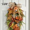 Traditional Christmas Wall Hanging Artificia Fall Teardrop Swag, Autumn Harvest Sunflowers Pumpkins Leaves Berries Door Red Berry Wreath Swag