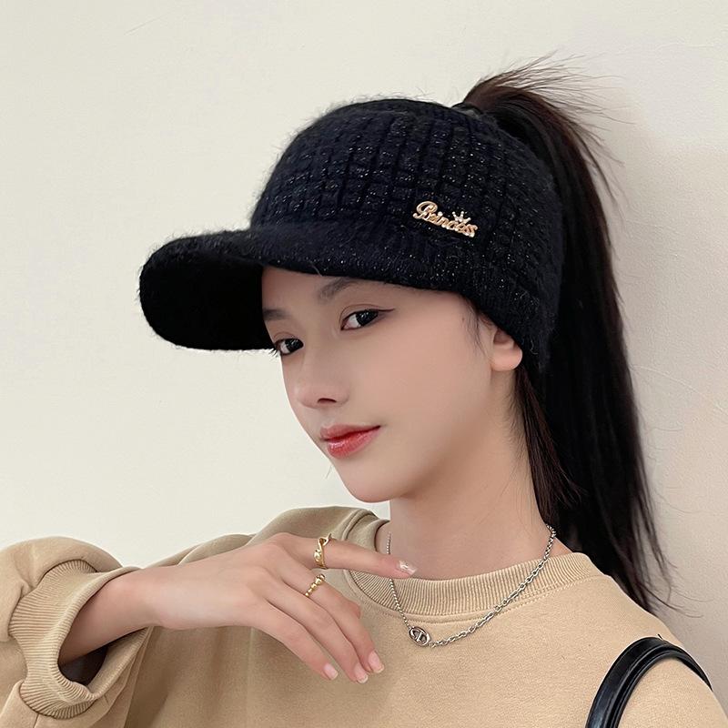 New Arrival Women's Hat Autumn Winter Knitted Visor Plush Lining, Warm Thickened Outdoor Sport Cap