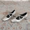 Cross-buckle 2025 spring new Mary Jane women's shoes square head retro silver thick heel light mouth versatile French single shoes