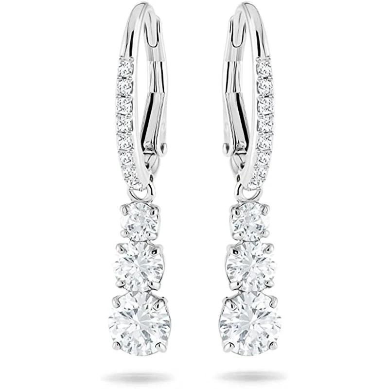 Huitan Блестящие серьги-капли с кубическим цирконием для женщин, серебристого цвета, элегантные, для помолвки, на каждый день, аксессуары для ушей, ювелирные изделия, подарки