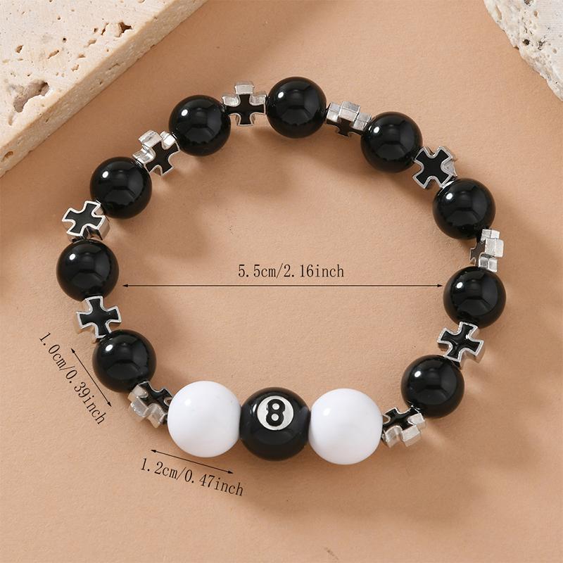 Billiard Black Ball 8 Beads Bracelet Men Women Handmade Cross Lucky Elastic Bracelet Male Hip Hop Jewelry Accessories