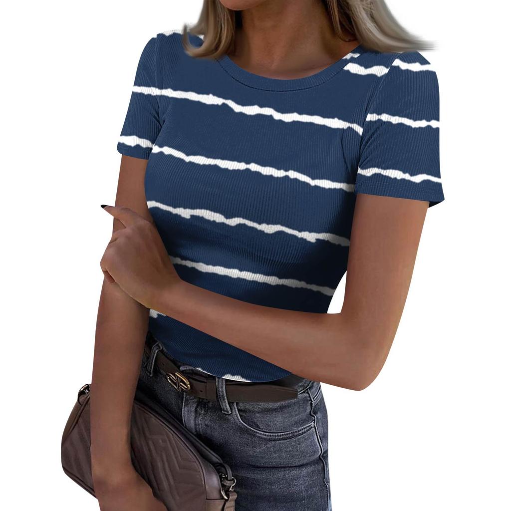 Женская узкая футболка, модный повседневный свитер с круглым вырезом и коротким рукавом