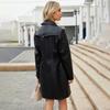 Fall Winter Women Lapel Collar Long Sleeve Slim Fit Zipper Pu Leather Jacket