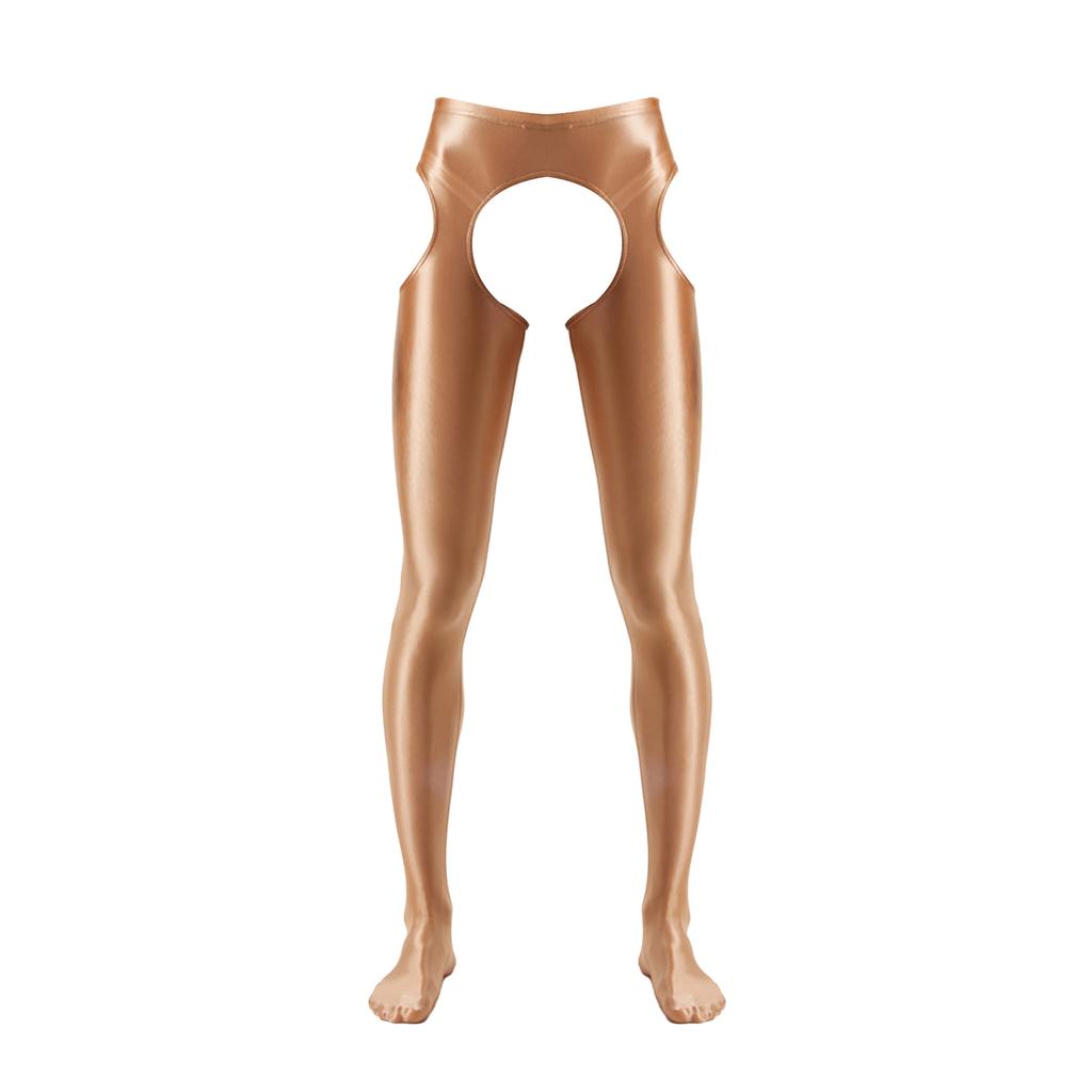 Mens Cutout Crotchless Pantyhose Glossy Mid Waist Tights Leggings