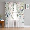 Watercolor Plants Leaves Flowers Sheer Curtains for Living Room Decoration Window Curtains Kitchen Tulle Voile Organza Curtains