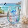 Unique Aesthetic Water Juice Whiskey Tumbler Ocean-Themed Glass Cup, Jellyfish/Dolphins/Sea Turtles/Octopus Hand-Painted, Thickened Drinking Versatile