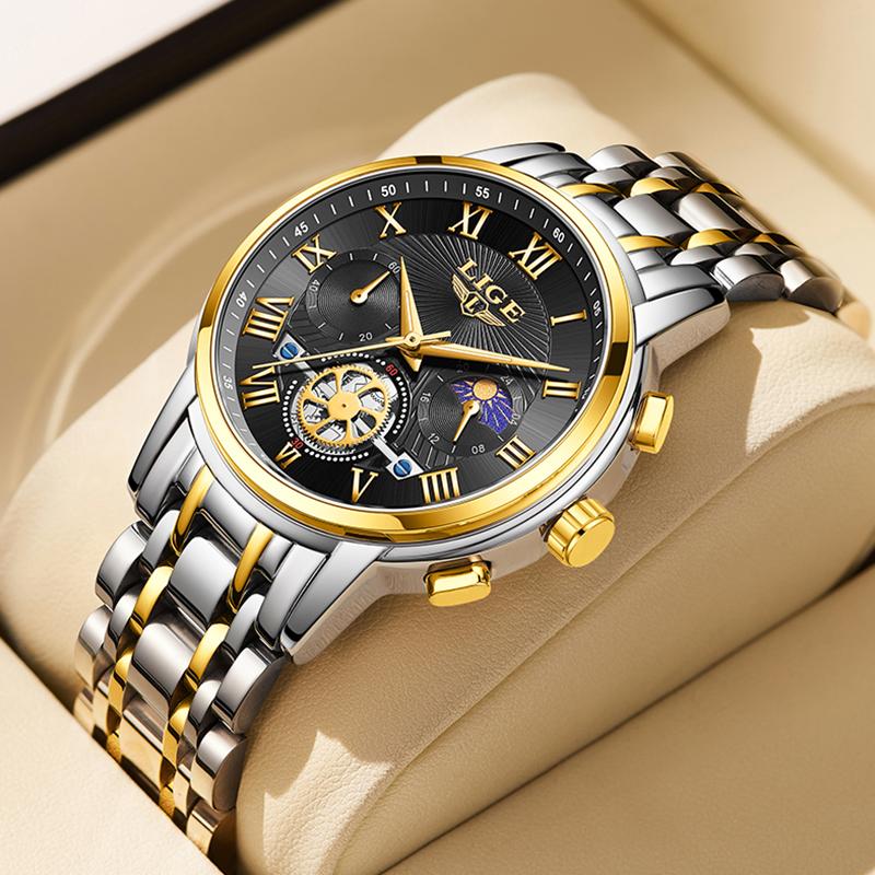 LIGE Лучший бренд, оригинальные мужские кварцевые часы, модные водонепроницаемые мужские часы для отдыха, все стальные ночные светящиеся часы