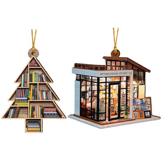 Книжная полка рождественские украшения 2D плоские акриловые книжный магазин украшение рождественская елка подвесное украшение для любителей книг подарки