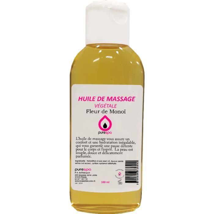 Huile de massage 100% végétale parfumée à la FLEUR DE MONOÏ -100ml- Offre découverte