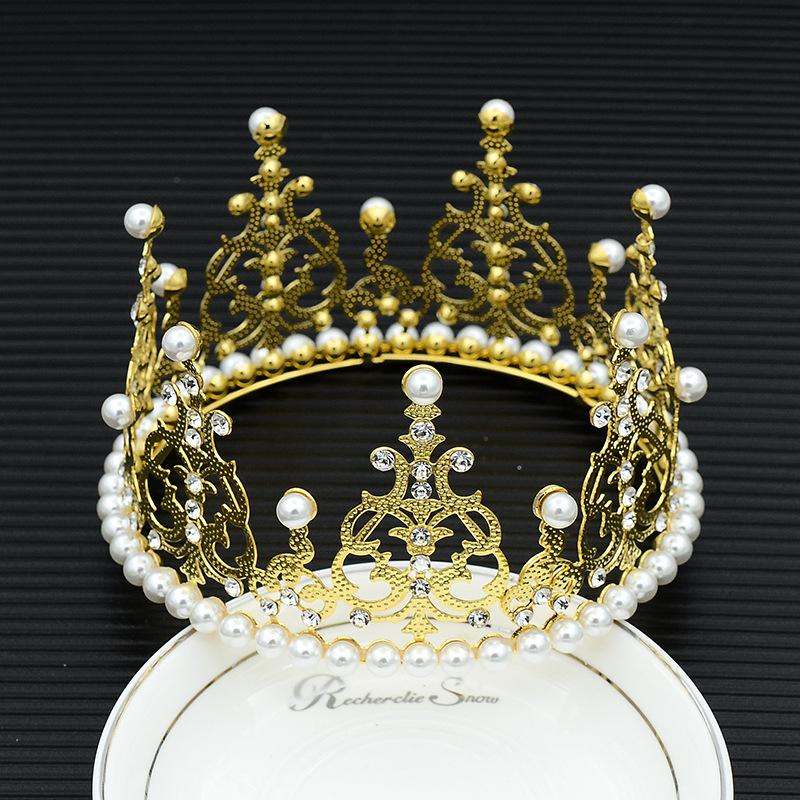 Корона для торта с жемчужным светом, полный круг, украшение на день рождения, вечерние аксессуары, свадебный головной убор