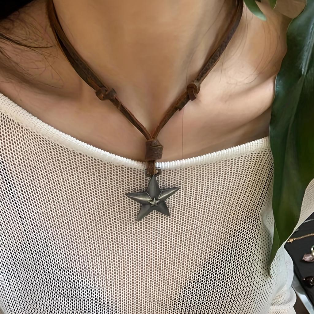 Деревенский шнур из искусственной кожи в стиле панк-звезда, кулон, ожерелье для женщин, регулируемый шнурок, стиль хип-хоп, минималистичный длинный ювелирный подарок