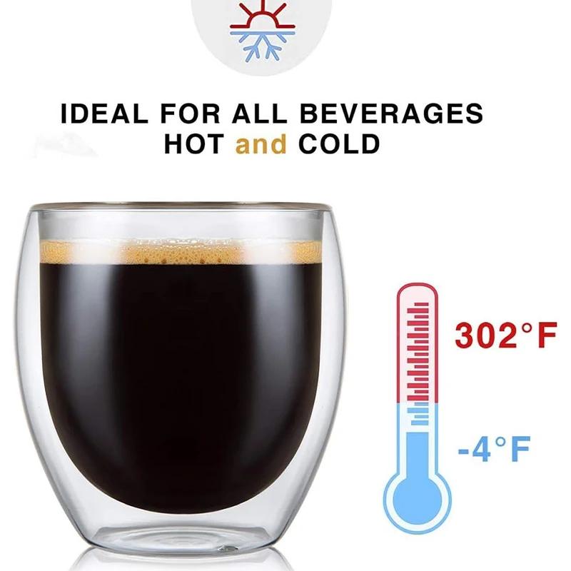 2 шт. Двойные стенки из прозрачного стекла ручной работы, термостойкие чашки для чая, кружка для здорового напитка, чашки для кофе и молока 250/350/450 мл, посуда для напитков