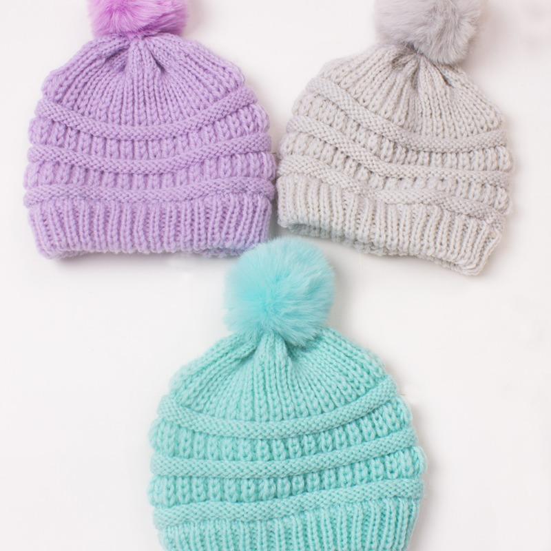 Baby Knitted Hat, Versatile Children's Autumn and Winter Hairball Warm Hat, Warm Baby Wool Hat