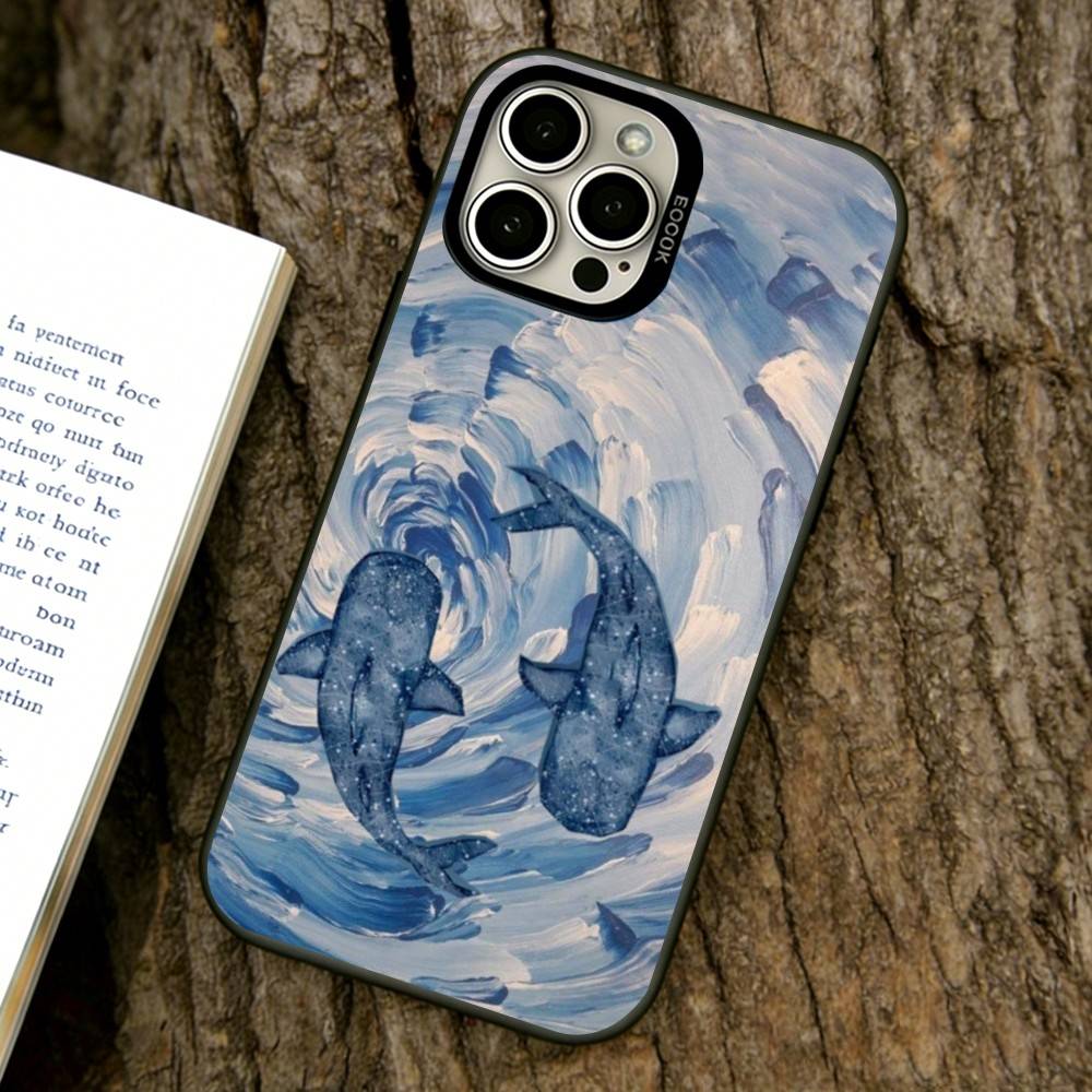Чехол для телефона с рисунком кита для iPhone 17,16,15,14,13,12,11 Plus,Pro Max,XS,Разноцветная серебристо-черная крышка