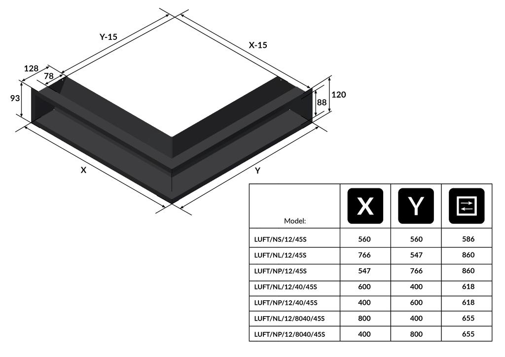 Накладка вентиляционная LUFT угловая правая 54,7x76,6x12 черная