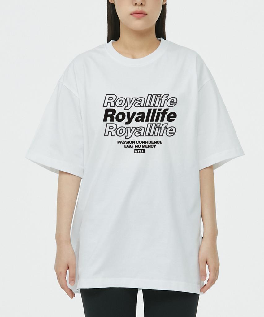 Короткая футболка оверсайз ROYALLIFE с множеством логотипов (Футболка с несколькими логотипами Rl229) белый