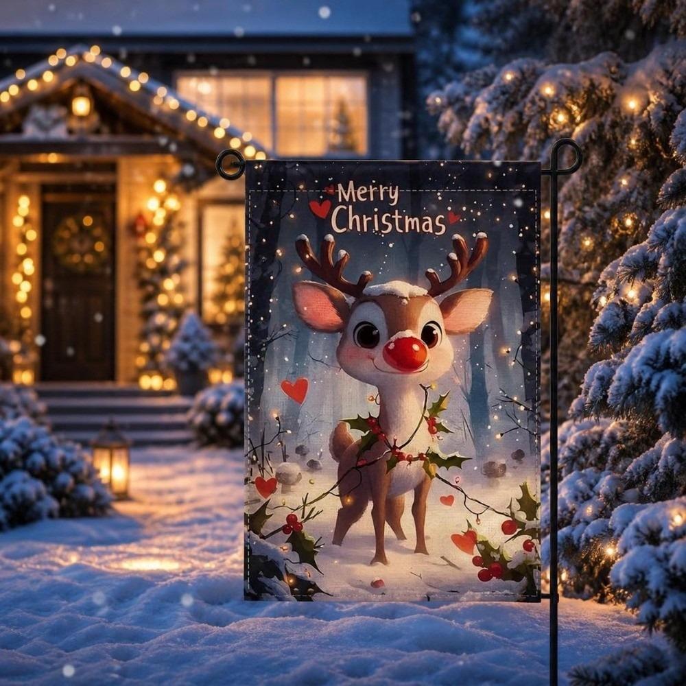 Single-sided Printing Xmas Flag Elk Snowman Christmas Welcome Flag Winter Holiday