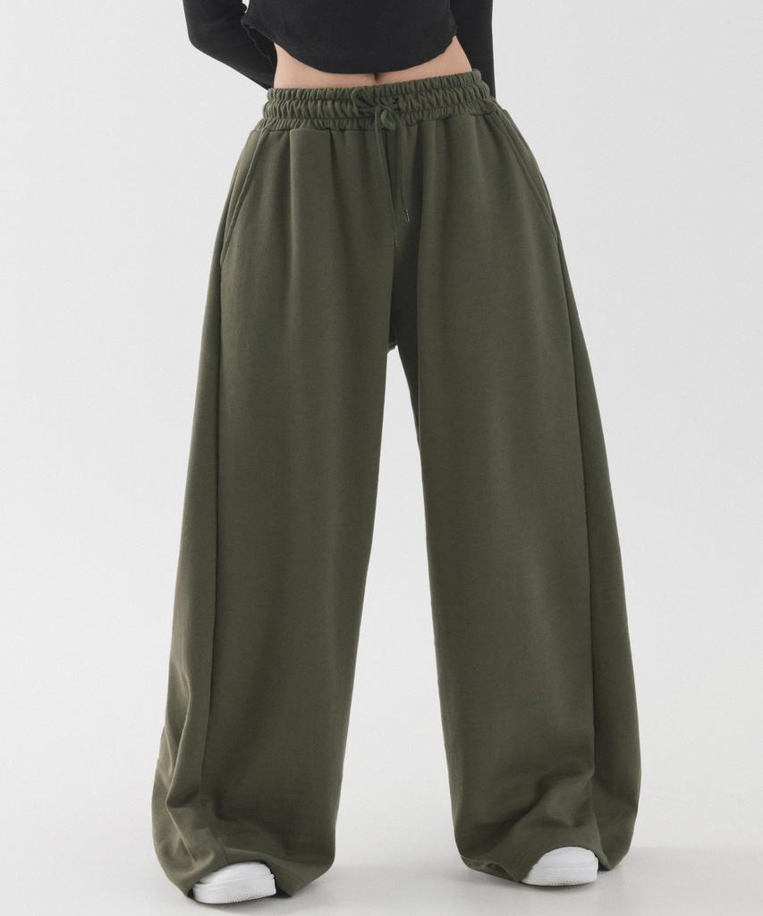 PIANER Side Pleated Wide Sweatpants (Khaki)