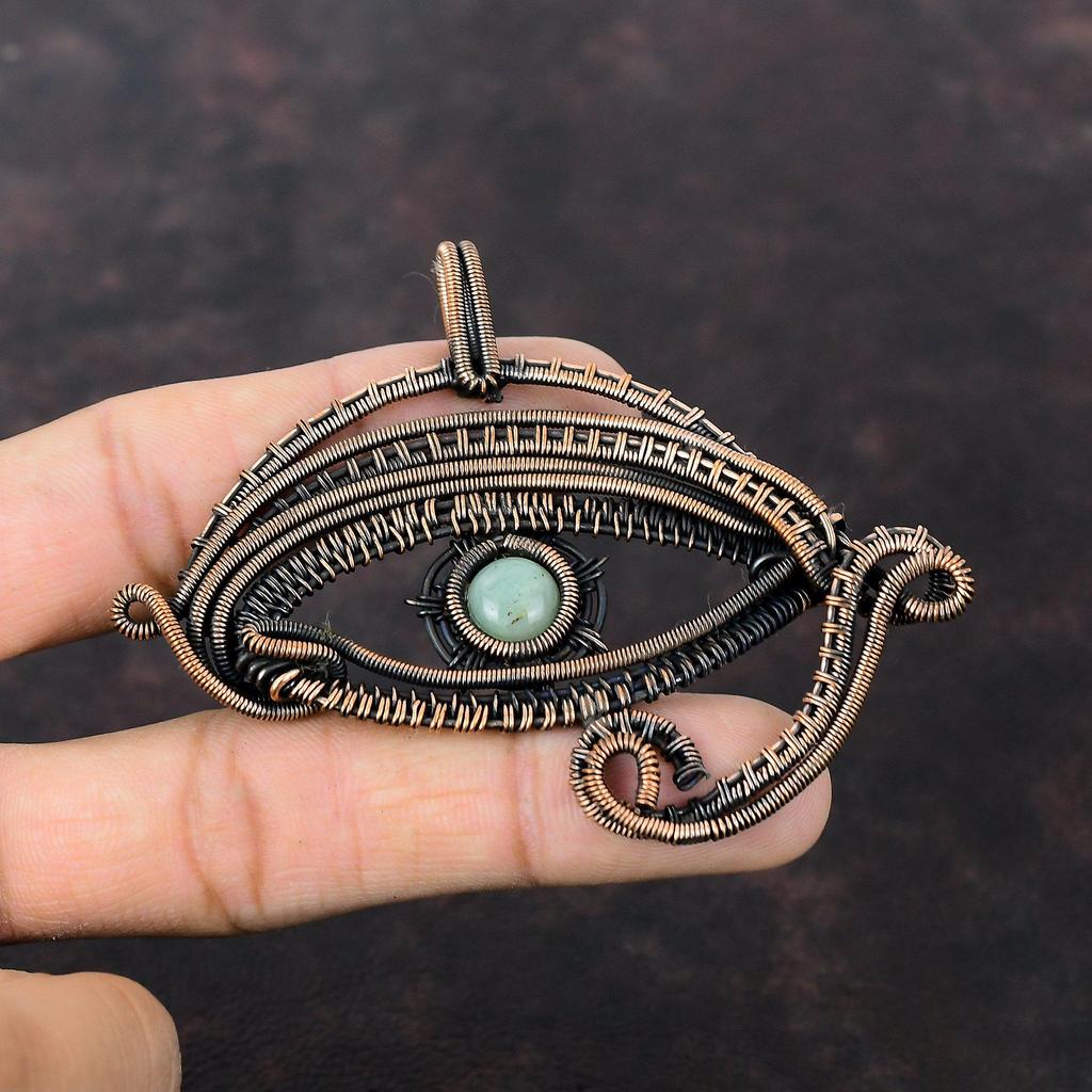 Подвеска Аквамарин Глаз Дьявола, обернутая медной проволокой, Ювелирное изделие ручной работы, Подвеска из натурального драгоценного камня, Медное украшение, Изящная подвеска, Подарок для него