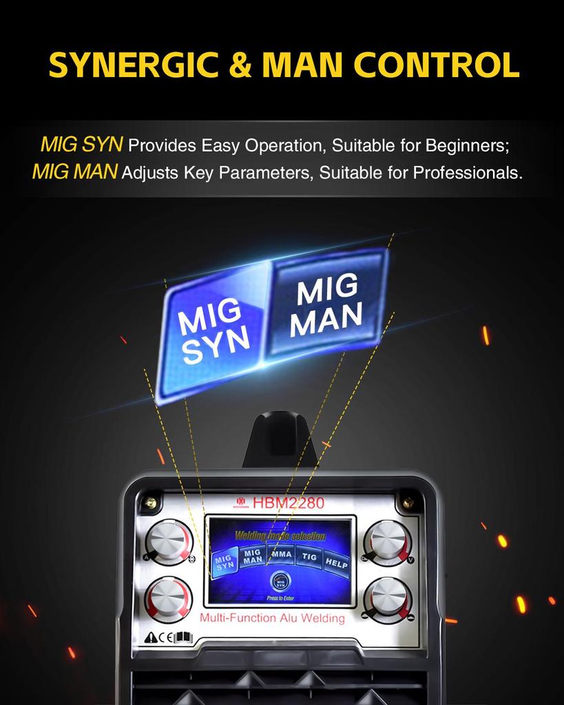 [Вилка ЕС]HZXVOGEN 200A алюминиевый сварочный аппарат MIG 110 В/220 В 5 в 1 MIG/Lift TIG/MMA/точечная сварка/Spool Gun инверторный сварочный аппарат IGBT с большим ЖК-дисплеем