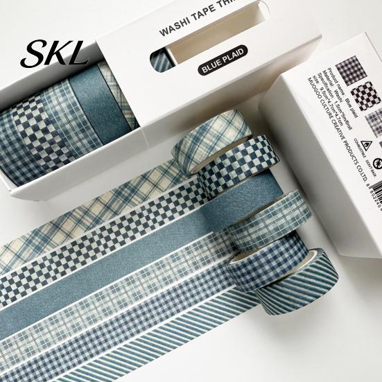 Double-sided Washi Tape 6 Rolls Plaid Set, Grid Checkered Pattern Masking Tape, Self Adhesive Decorative for DIY Crafts, Journal, Scrapbook,