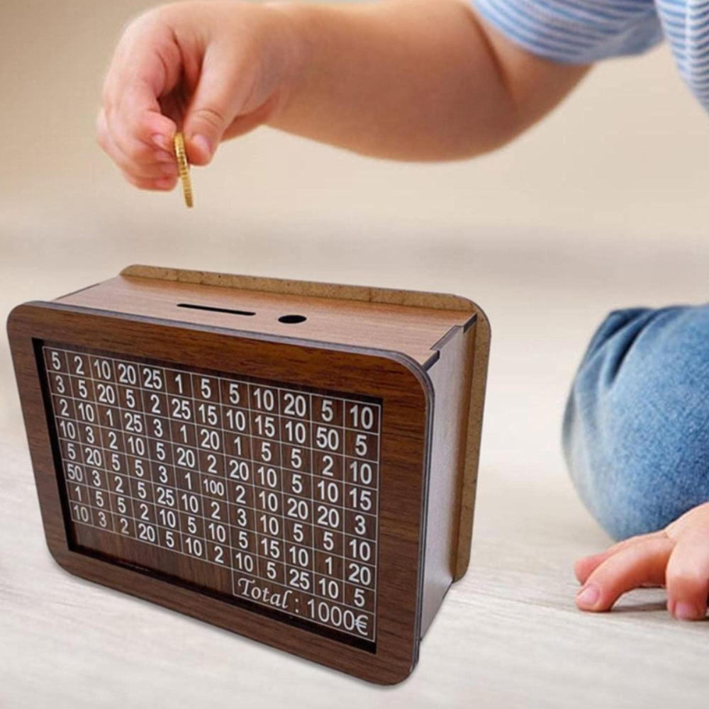 Wooden Piggy Bank Reusable Coin Tray Storage Case Home Use Money Saving Box Children