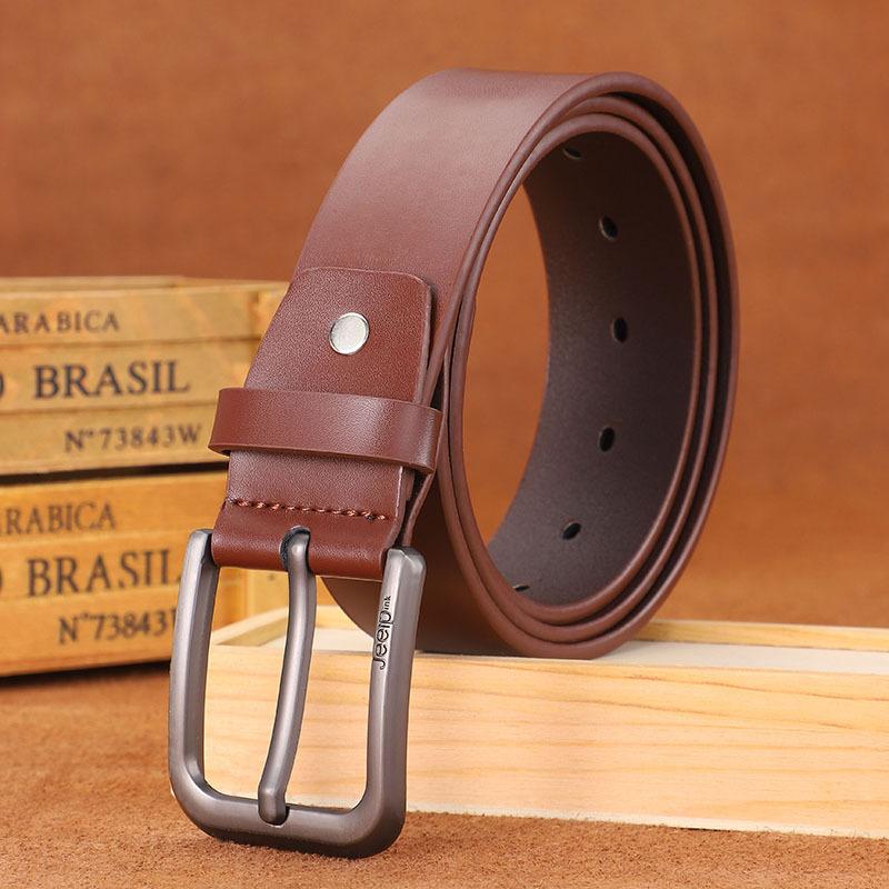 Jeerpink Men'S Leather Pin Buckle, Two-Layer Cowhide Casual Antique Young And Middle-Aged Belt Multi-Colored Belt