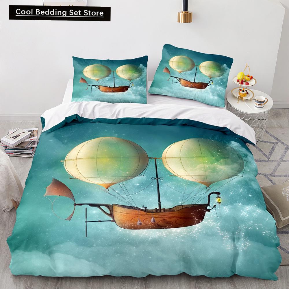Vintage Sailboat King Queen Duvet Cover Nautical Ocean Bedding Set for Teens Adults Ship Fire Black 2/3pcs Polyester Quilt Cover
