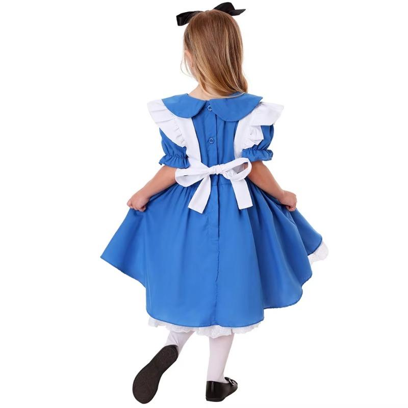 Disney Children's Girl Blue Alice in Wonderland Halloween Costume, Children's Party Lolita Maid Costume Role-playing Alice in Wonderland Costume