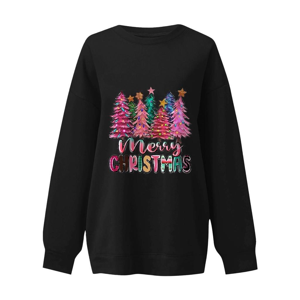 Women's Casual Round Neck Long Sleeved Pullover,Christmas Printed Top, Long Sleeved Hoodie