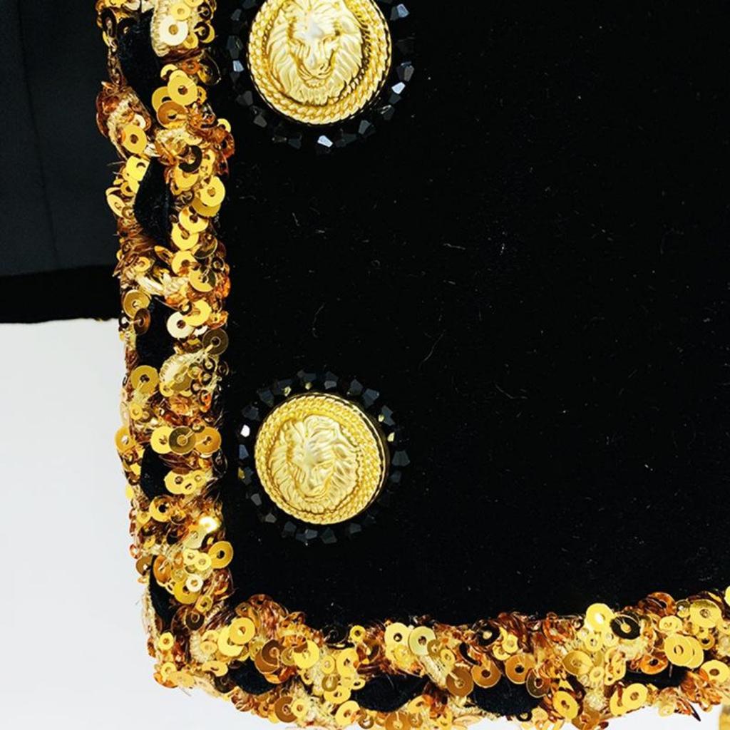 2024 New Spring Autumn Women's Jacket Fashion Outerwear Sequin Gold Buttons Velvet Jackets for Ladies Long Sleeves Short Cardigans