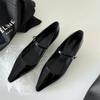 Sheepskin~ French One-word Buckle with Thick Heel Inner Height Increase Mary Jane Shoes Women's Pointed Single Shoes Light Mouth Commuter High Heels