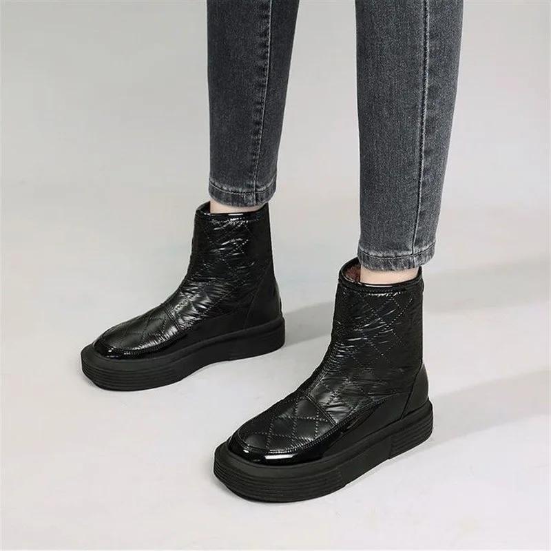 Soft Leather Snow Boots for Women New Designer Winter Waterproof Non-slip Large Cotton Ankle Boots Women's Warm Cotton Shoes