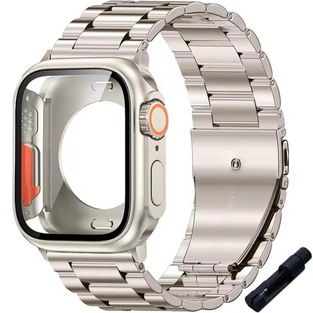 Стеклянный корпус + Металлический ремешок из нержавеющей стали для Apple Watch S11 S10 42 мм 46 мм 45 мм 44 мм 41 мм 40 мм iWatch Серии 11 10 9 8 7 6 5 4 se