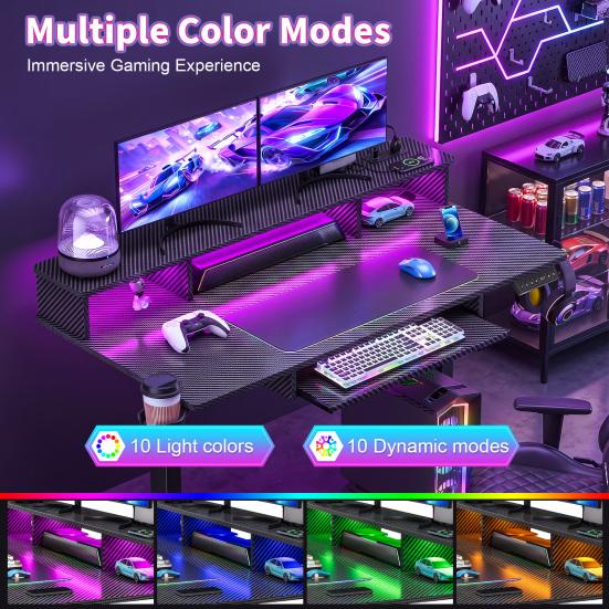 Standing Desk Electric Desk 48" x 24" Height Adjustable Gaming with Power Outlets & LED Lights Ergonomic Sit Stand Up Down Computer Table