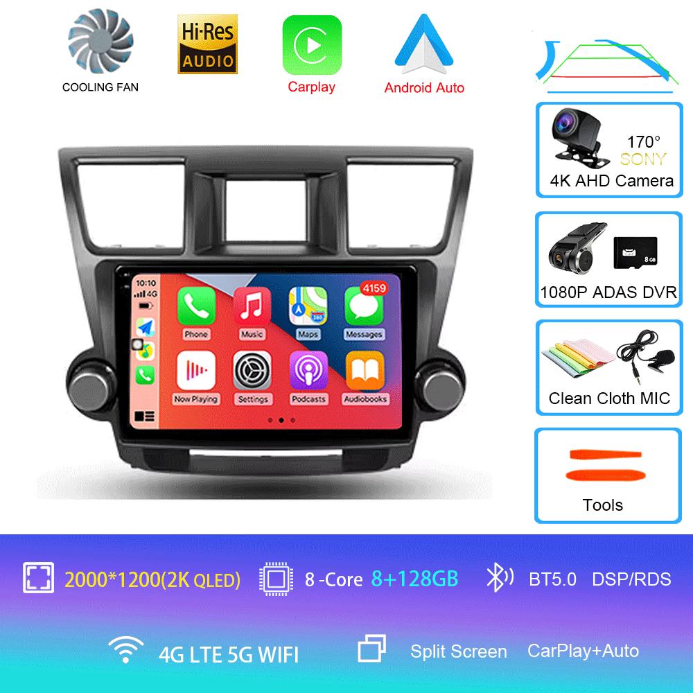 Автомобильное радио Android 14 Carplay Auto для Toyota Highlander 2 XU40 2007-2013 Мультимедиа Видео Плеер Навигация GPS Стерео 2din DSP