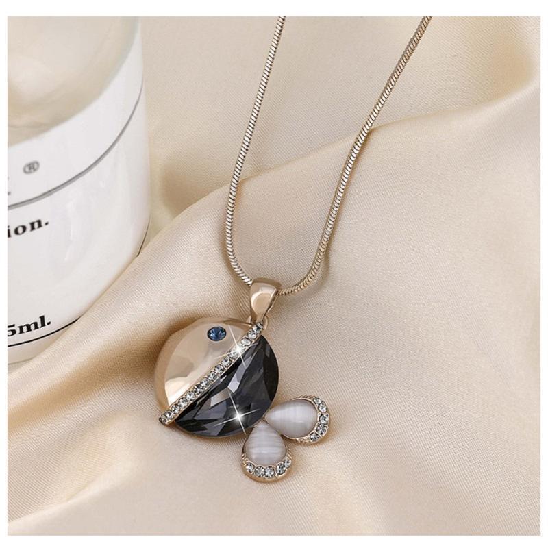 Яркий хрустальный кулон в форме рыбы, длинное ожерелье для женщин, простые ювелирные изделия для девочек