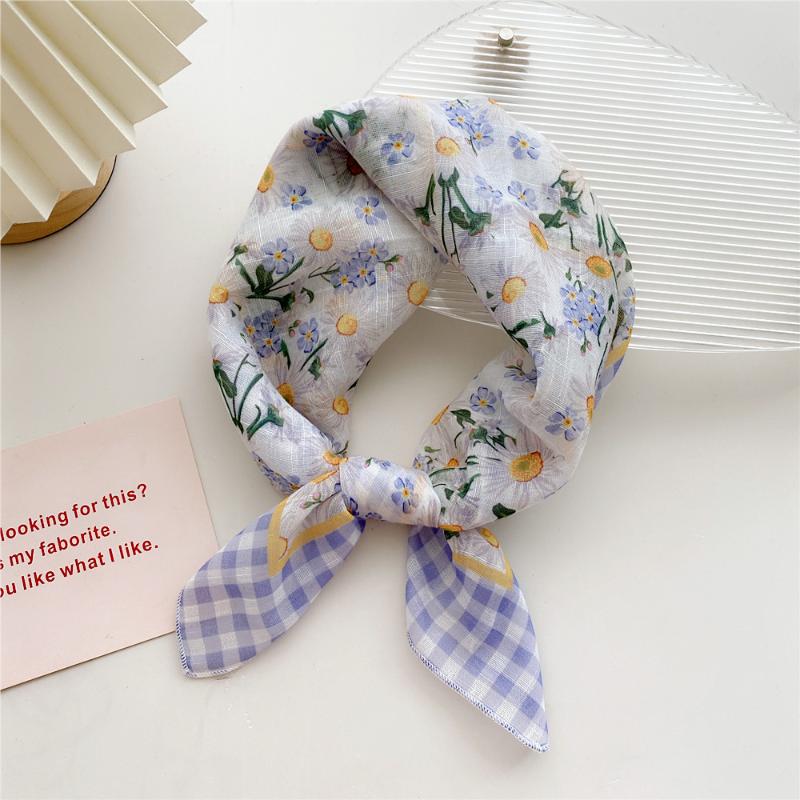 58cm Cotton Linen Women's Scarf Fashion Print for Hair and Neck Square Design