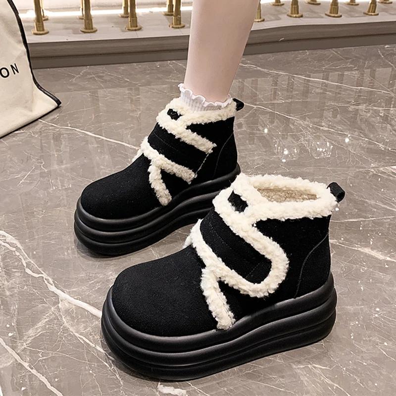 Зимние новые ботинки на платформе с мехом на лодыжке, женская обувь, теплые ботинки для ходьбы в готическом стиле, дизайнерские повседневные ботинки из мягкой замши для женщин