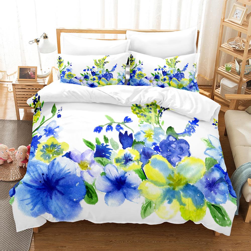 Flowers Bedding Set 3D Printed Blue Pink Colorful Comfortable Brushed King Queen Twin Size Duvet Cover Set For Birthday Gift