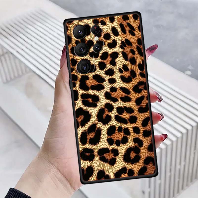 Роскошный чехол для телефона с принтом леопарда Для Samsung Galaxy S26 S25 S24 S23 S22 S21 S20 Ultra Plus FE 5G Черный Мягкий ТПУ