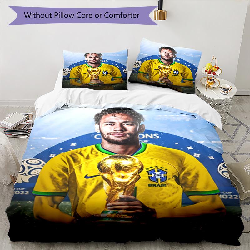 3pcs Neymar1 Design Cover Set - HD Printed Bedding with 1 Cover and 2 Pillowcases - Perfect for Home and Dorm Decor